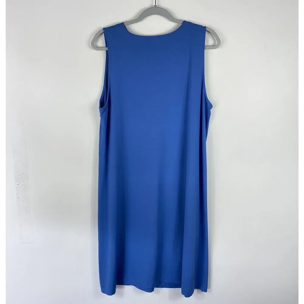 J. Jill Dress Large Blue Wearever Sleeveless A-Line Boatneck Stretch Casual - Picture 3 of 7